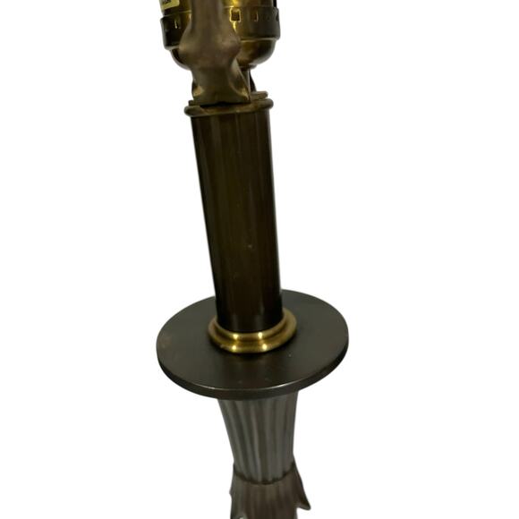 Vintage Wildwood Table Lamp Antique Brass Green Marble Fluted Art Deco Revival - Picture 4 of 15